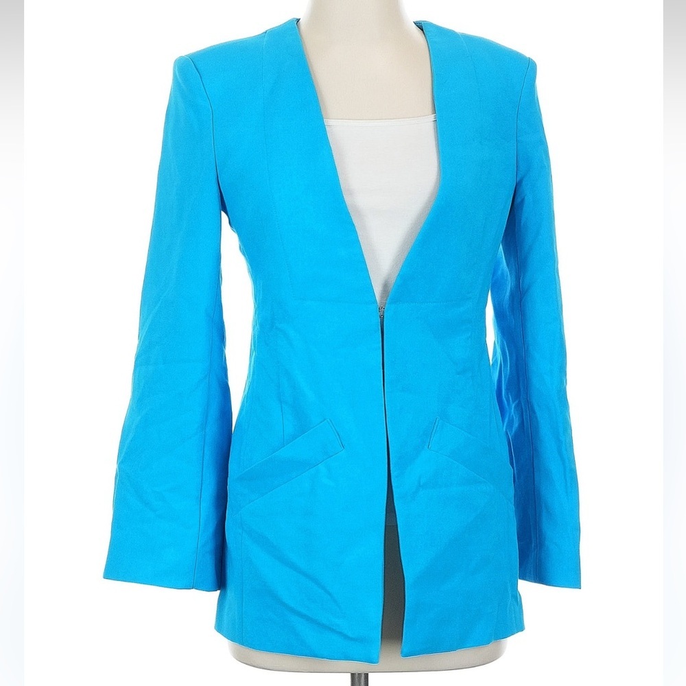 BCBGMAXAZRIA Vibrant Aqua Blue Open Back Women's Blazer Jacket Size 0 XS XXS NWT